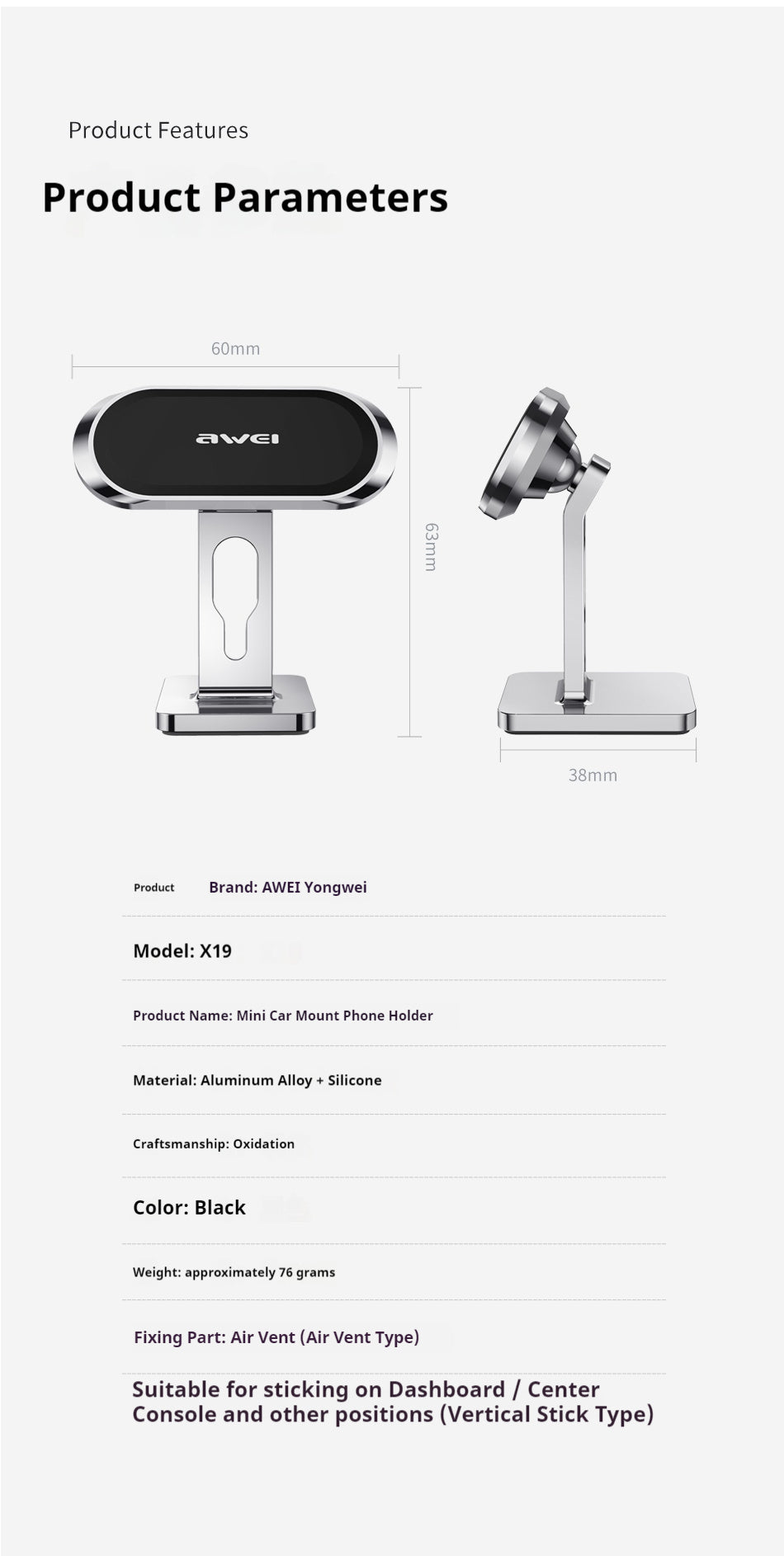 Support Téléphone Voiture Mini Compact - Fixation Grille Aération - Livré uniquement en Italie 🇮🇹