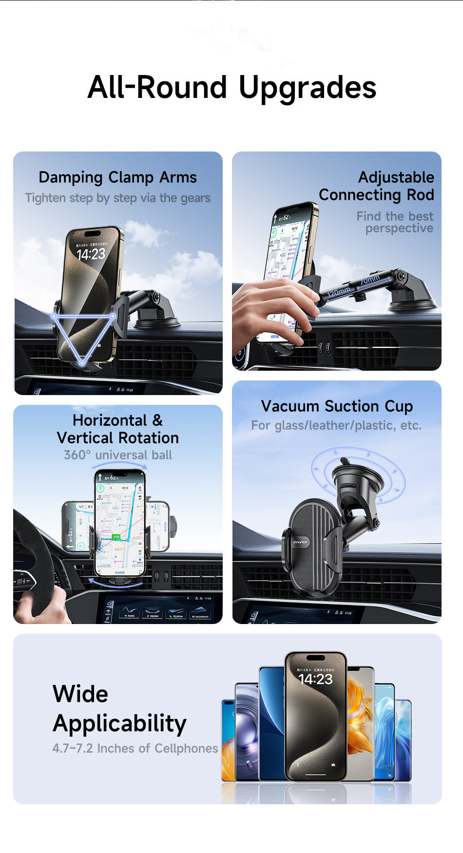 Support Téléphone Voiture Ventouse - Rotation 360° - Livré uniquement en Italie 🇮🇹