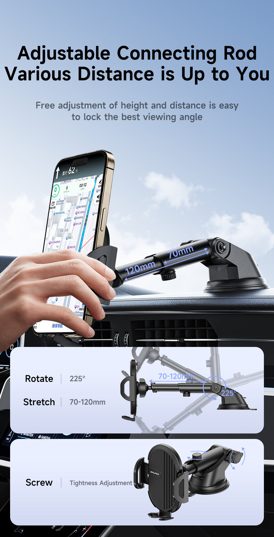 Support Téléphone Voiture Ventouse - Rotation 360° - Livré uniquement en Italie 🇮🇹