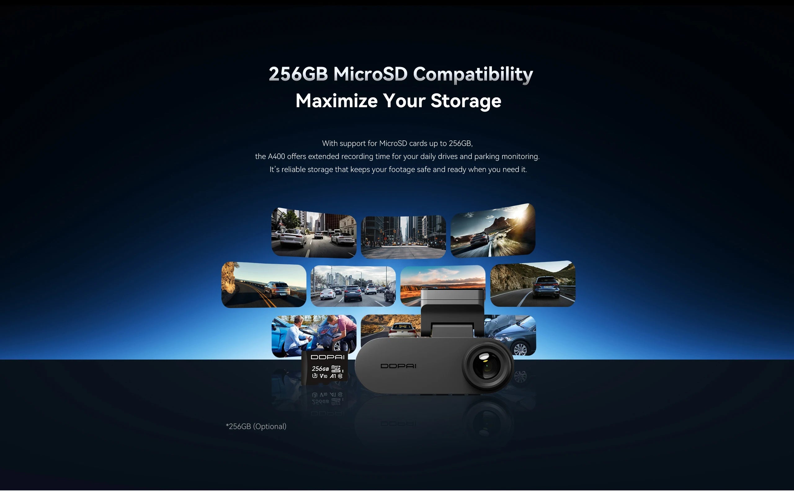 Pictrey A400 Caméra Embarquée 4K Ultra HD ADAS WiFi Écran IPS 1.9'' Vision Nocturne