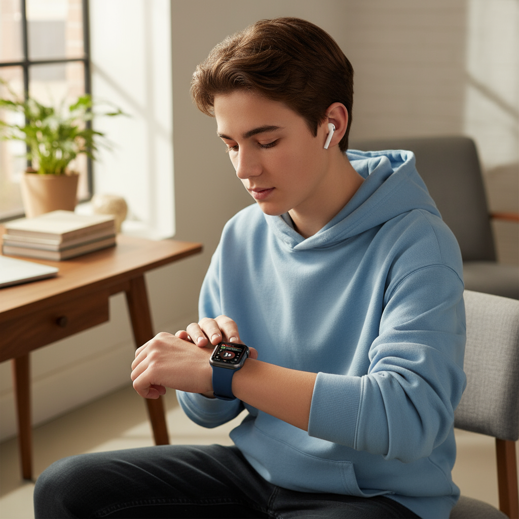 Adolescent avec Apple Watch Series 7 Bleu