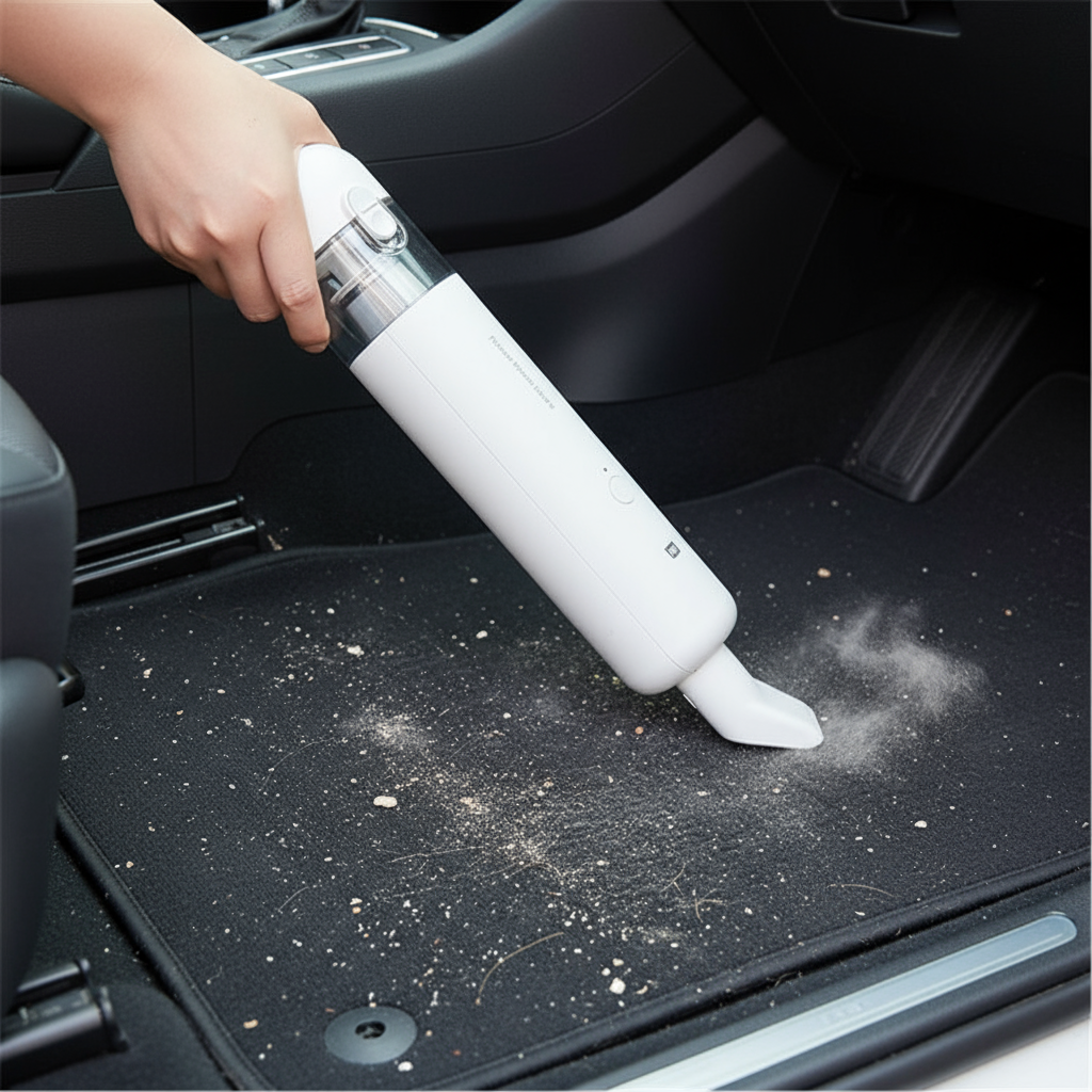 Aspirateur Xiaomi Mijia nettoyant les tapis et le sol de la voiture