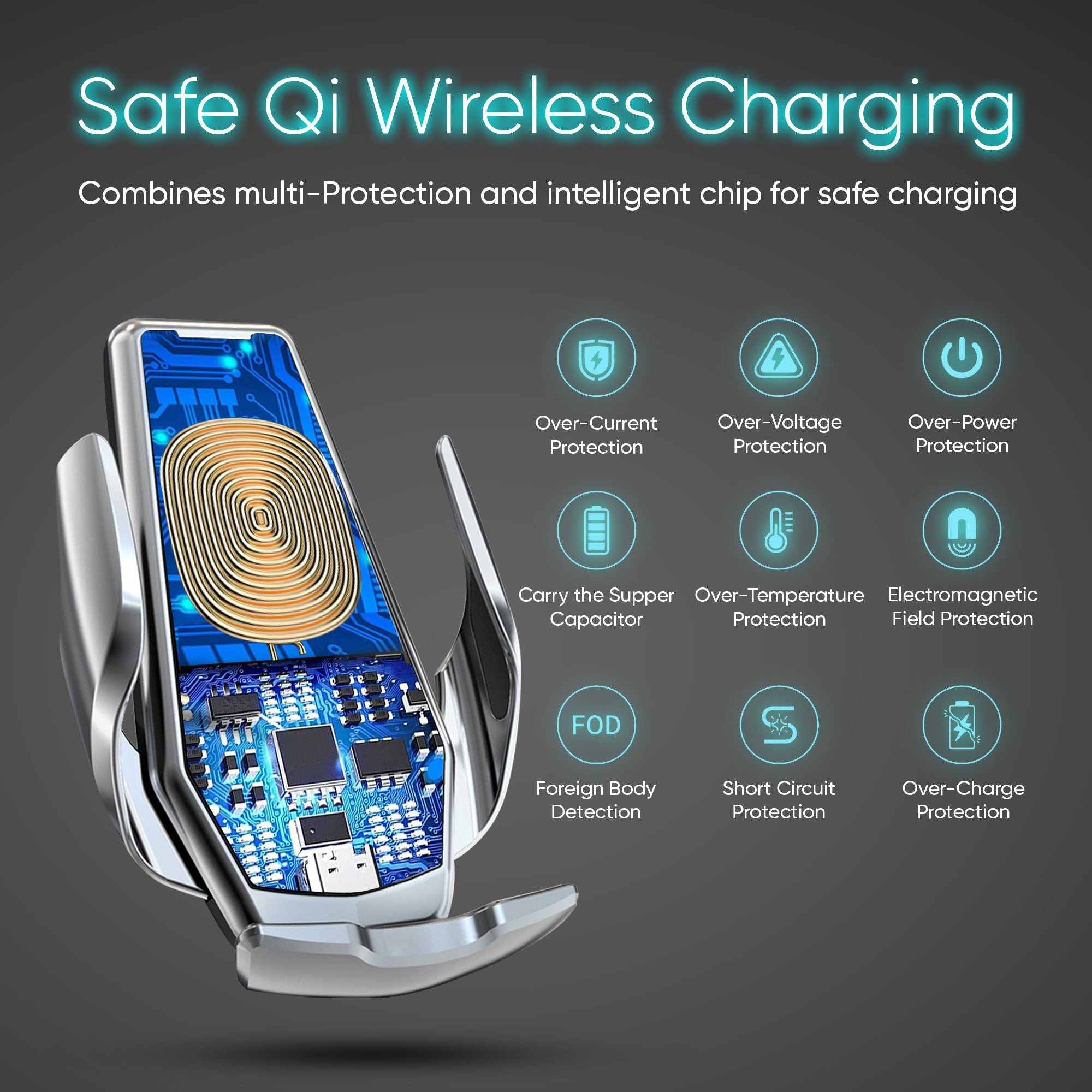 15W Wireless Car Charger - Fast Charging iPhone & Android - USA Warehouse