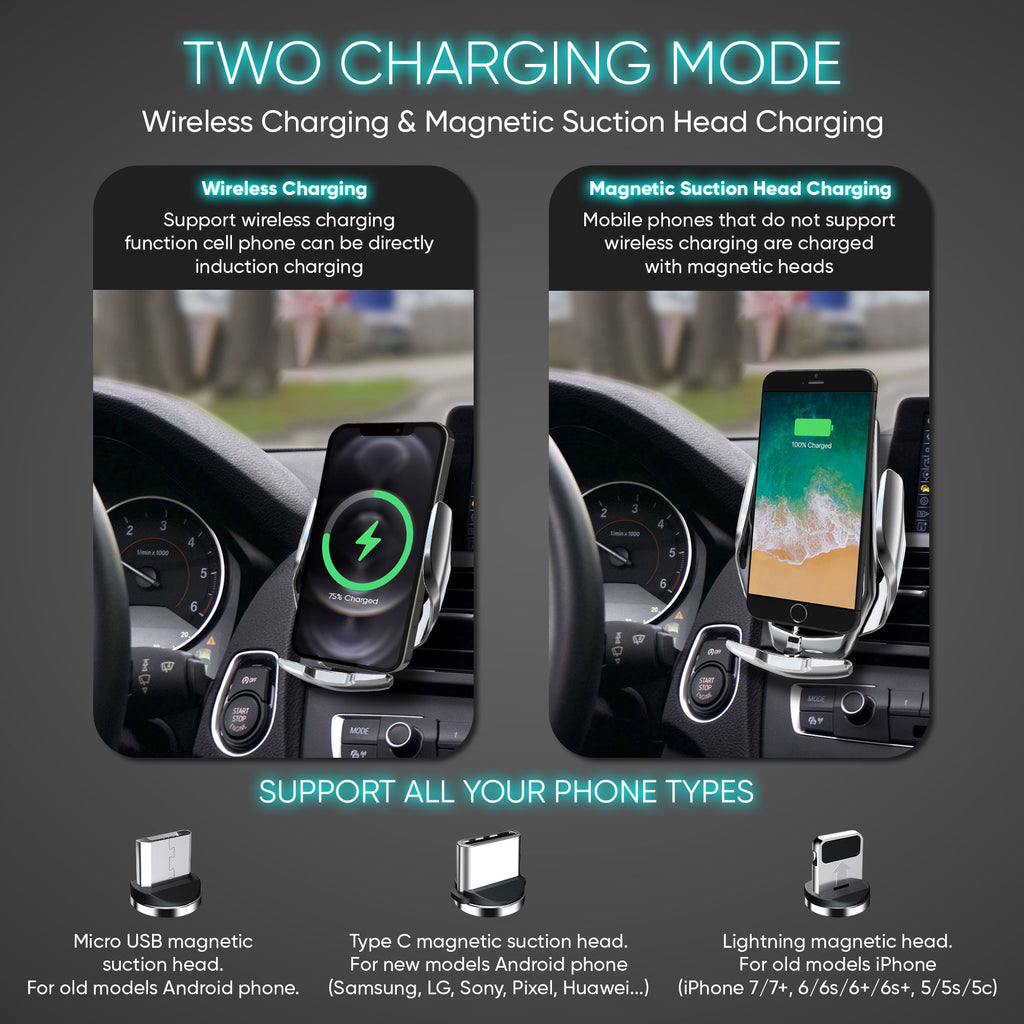 15W Wireless Car Charger - Fast Charging iPhone & Android - USA Warehouse