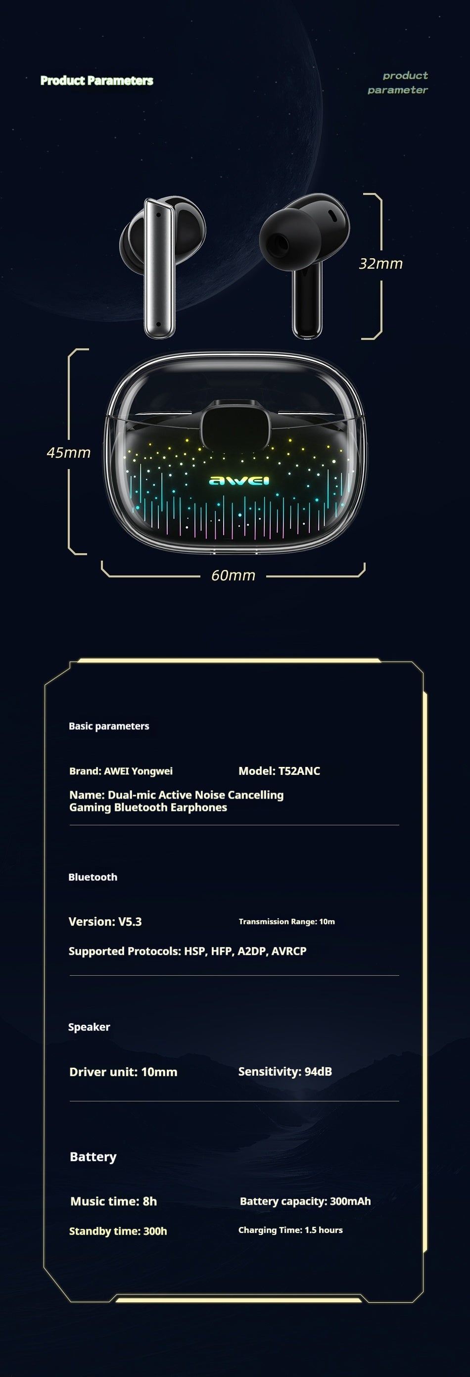 AWEI Starry Sky Gaming Bluetooth Headset - Livré uniquement en Italie 🇮🇹