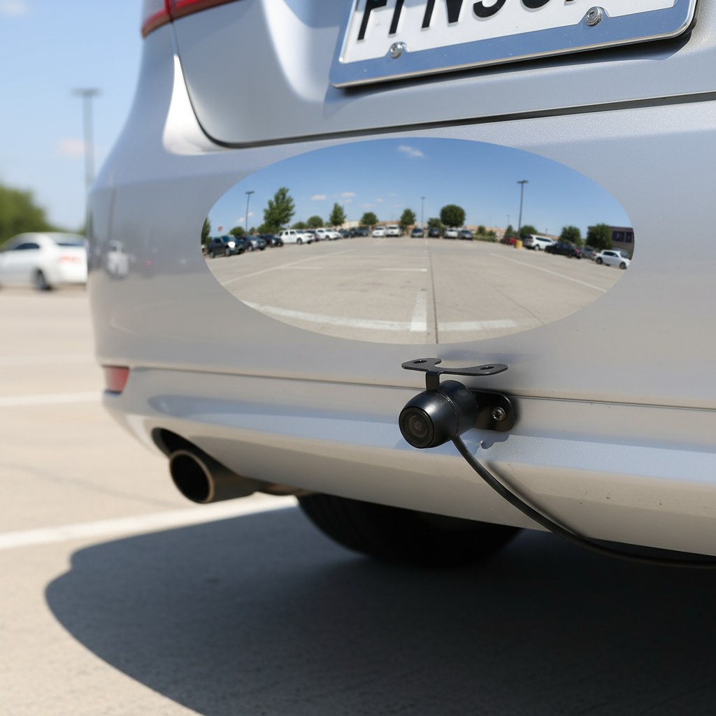 Gros plan de la caméra installée sur le pare-chocs arrière