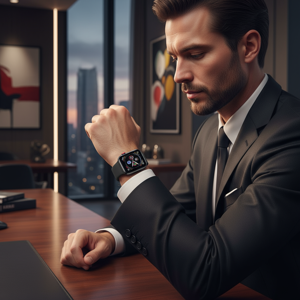 Homme d'affaires avec Apple Watch Series 4 Space Black