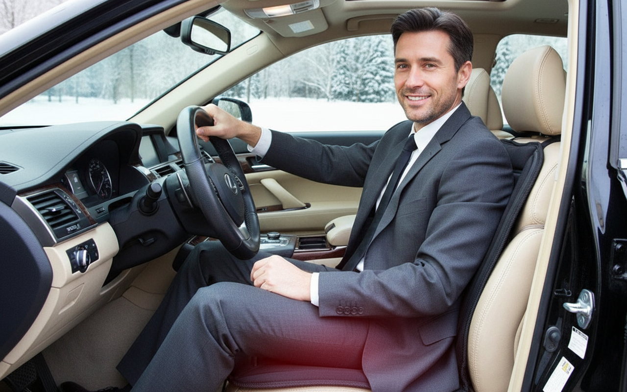 Homme d'affaires confortable avec coussin chauffant