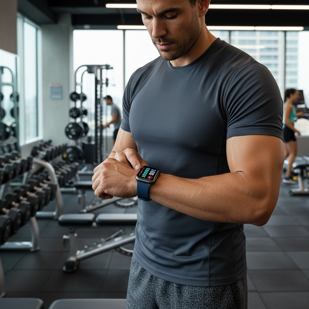 Homme sportif avec Apple Watch Series 7 Bleu