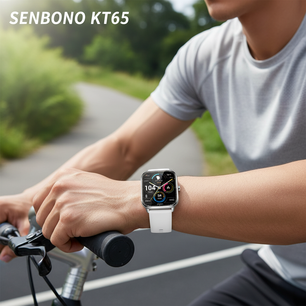 Gros plan SENBONO montre connectée Blanche sur homme sportif livraison à partir de la france