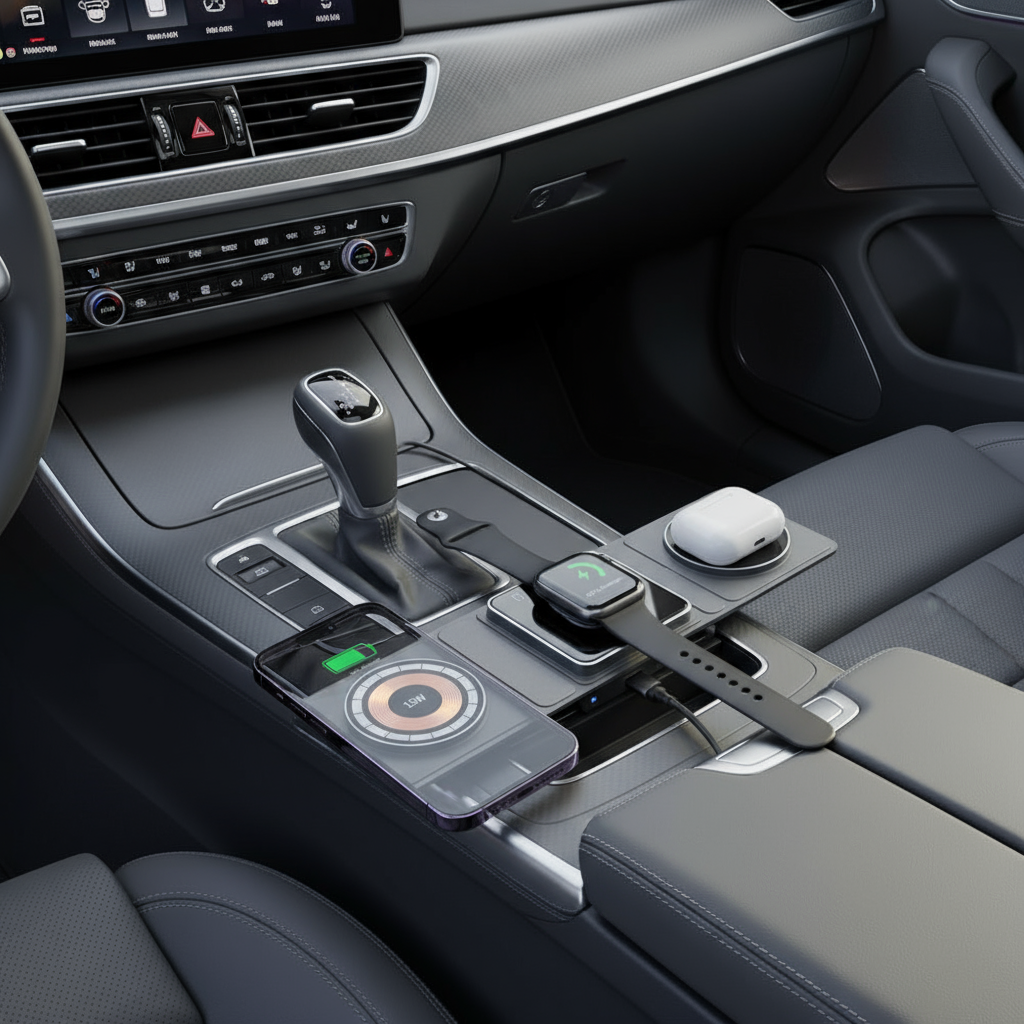 Station charge 3-en-1 magnétique dans voiture